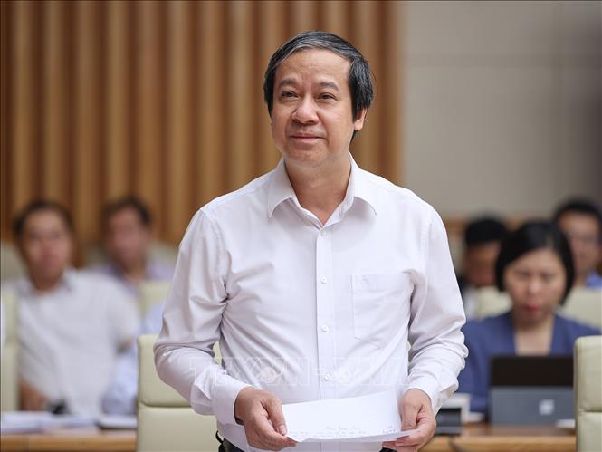 Bộ trưởng Bộ Giáo dục và Đào tạo Nguyễn Kim Sơn phát biểu. Ảnh: Dương Giang-TTXVN
